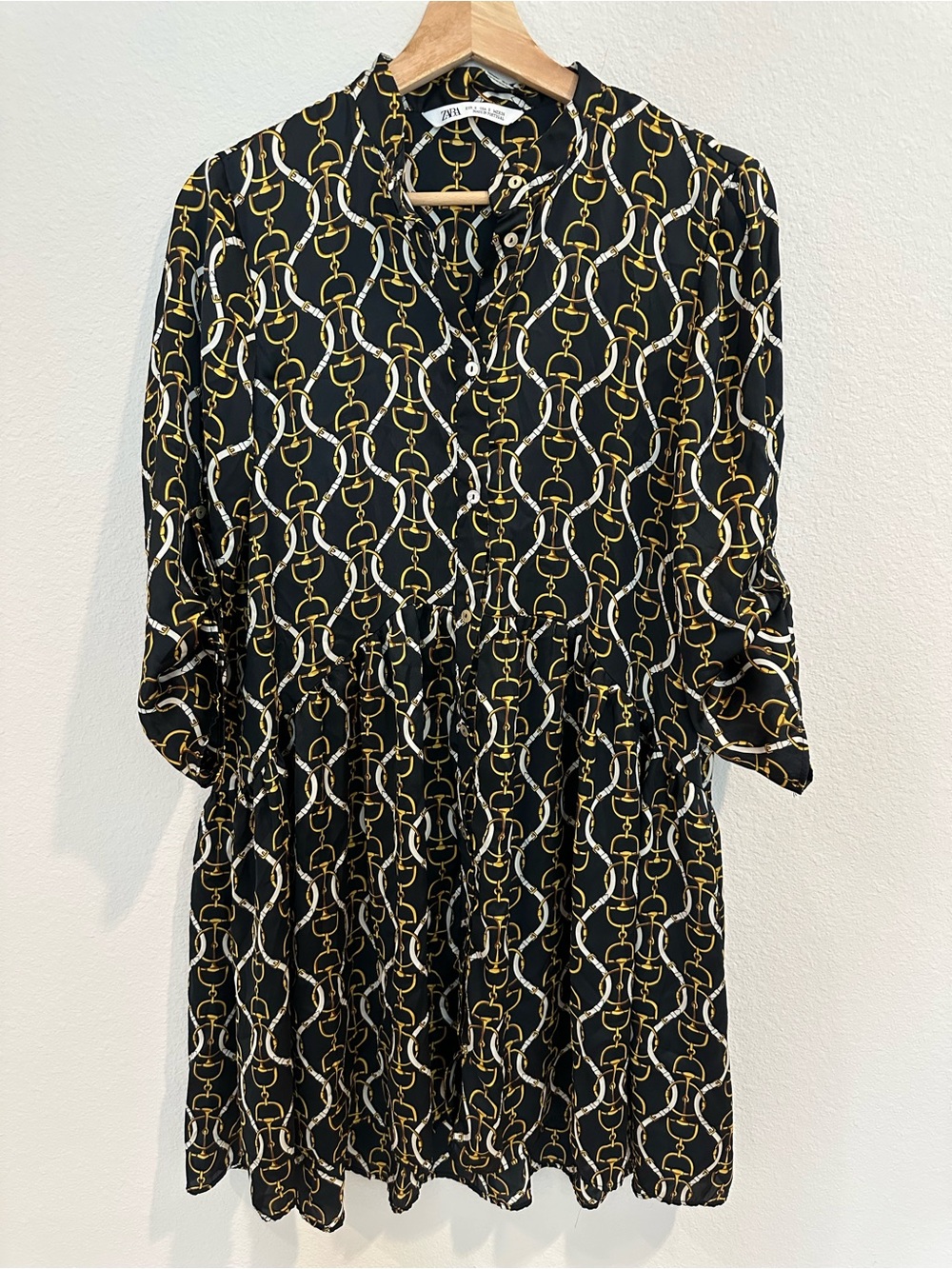 Zara Chain Print Drop Waist Babydoll Dress Size Small